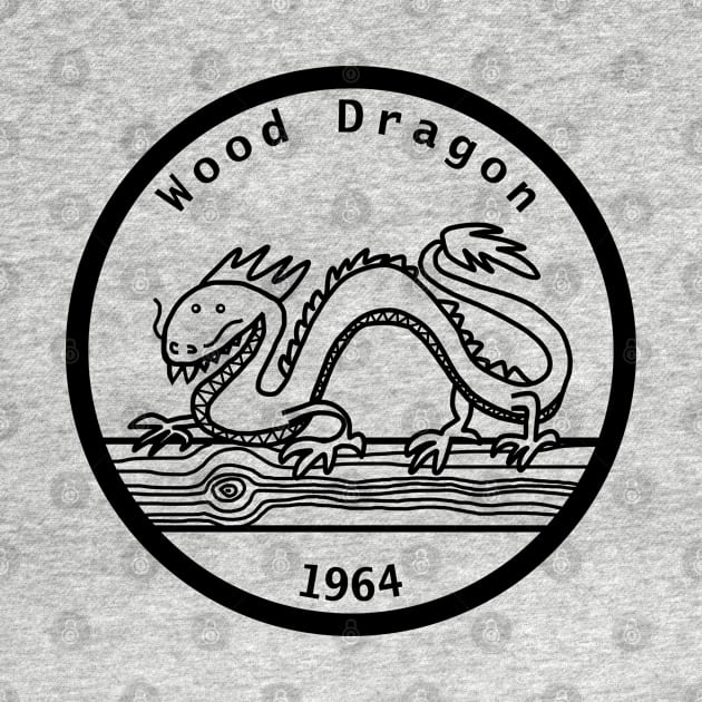 Wood Dragon 1964 Year of the Dragon Black Line by ellenhenryart